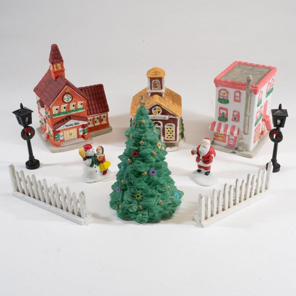 Christmas Village Ceramic Lighted Set, 10 Pieces - Picture 1 of 5